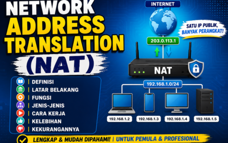 NAT (Network Address Translation) adalah sebuah teknik pada jaringan komputer yang digunakan untuk mengubah alamat IP (Internet Protocol) dari satu alamat ke alamat lain saat data melewati perangkat jaringan, seperti router atau firewall.